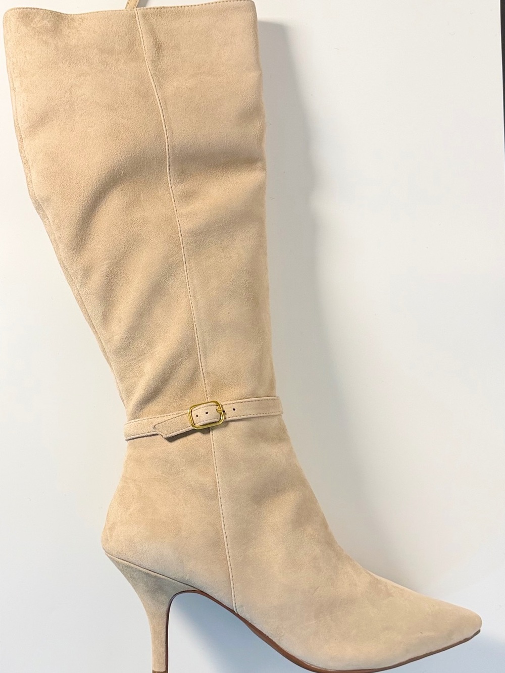 Paolo Beige Suede Knee-High Stiletto Boots